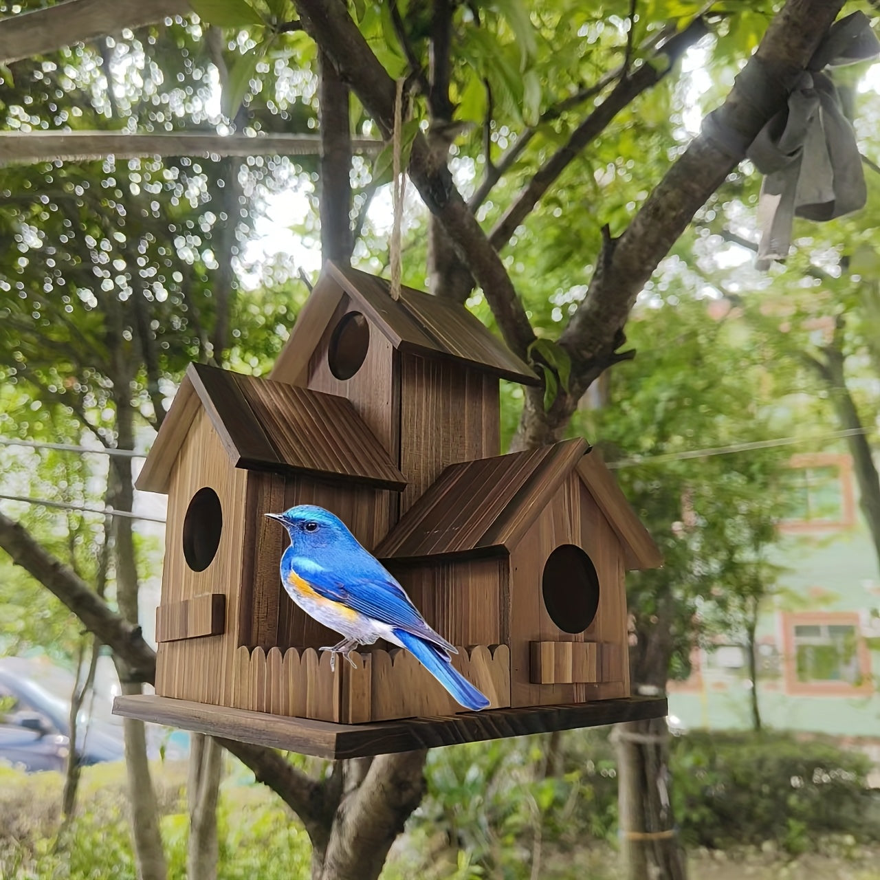 BowLift | Bird House Rustic Wooden Multi-Room Feeder