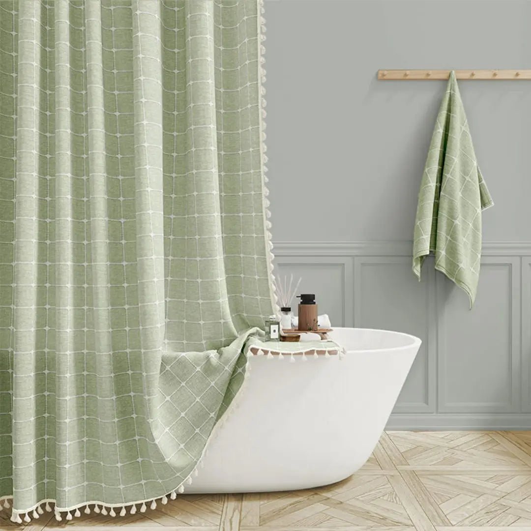 BowLift | Bohemian linen shower curtain with tassels & waterproof design