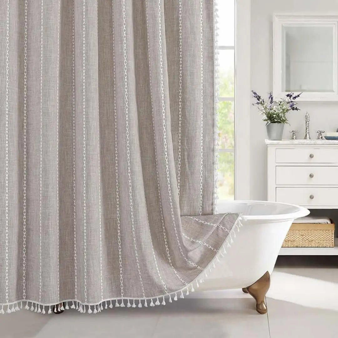 BowLift | Bohemian linen shower curtain with tassels & waterproof design