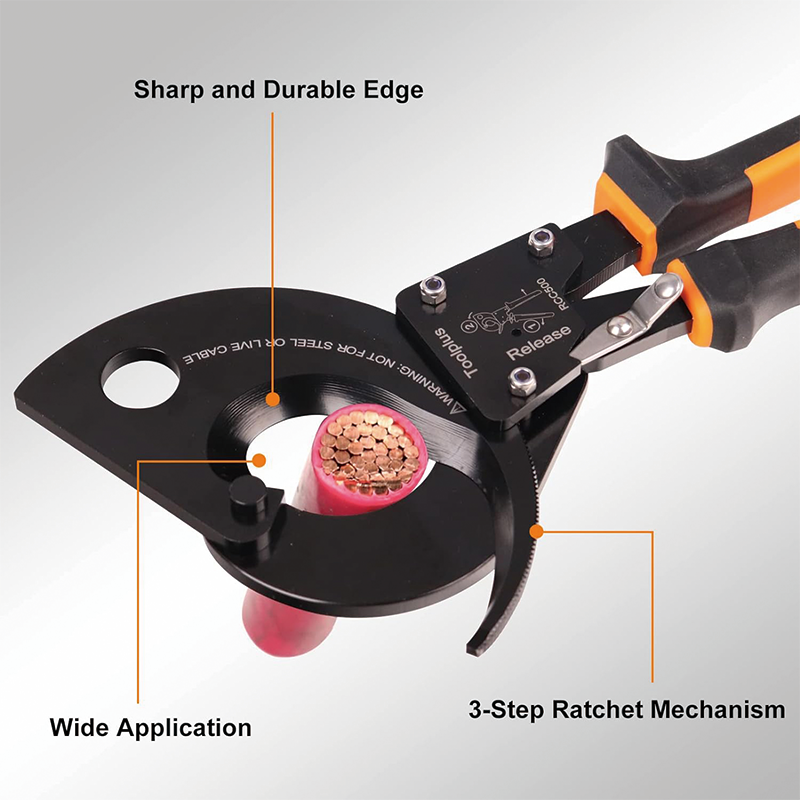 BowLift | Heavy Duty Ratcheting Cable Cutter, Strong Silicon-Manganese Spring Steel Blade-for 750MCM Copper and 1000MCM Aluminum