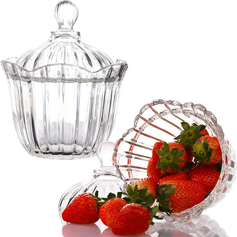 BowLift | 2-piece set, clear glass candy jar with lid wedding candy cube snack jar tea storage jar desktop ornaments
