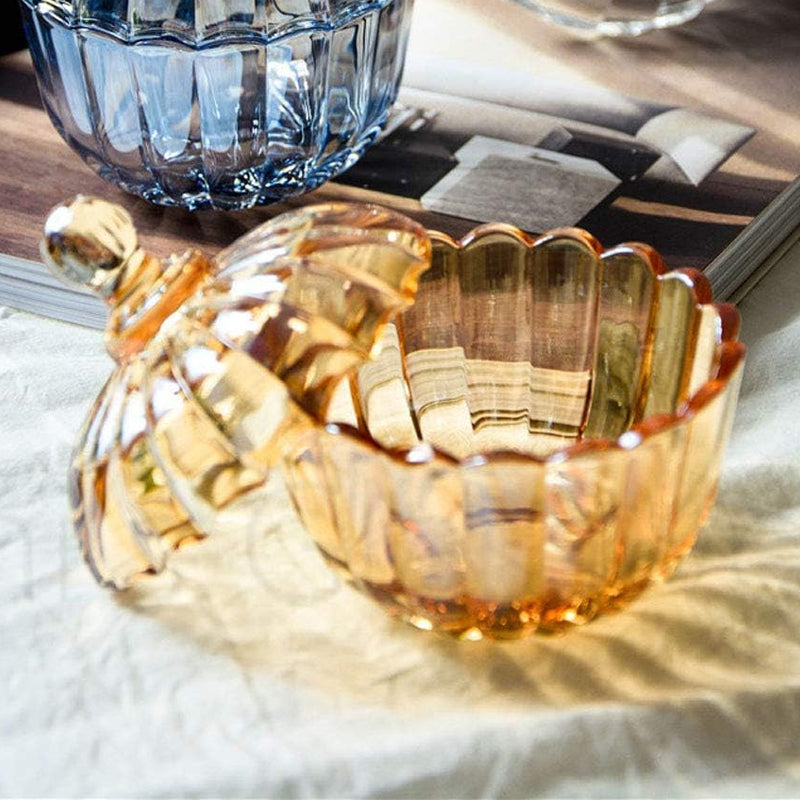 BowLift | Lead-Free Glass Candy Jar Pumpkin Style Coffee Sugar Jar With Lid Candy Cup Home Storage Box Sugar Cube Jar