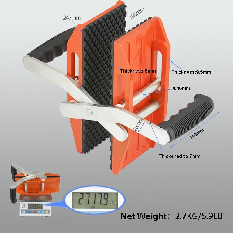 BowLift | 2 PCS Stone Carrying Clamps Double Handed Granite Carrying Clamps 2.36 inch (60mm) Rubbler-lined 660lbs Lifting Tools Panel Carriers
