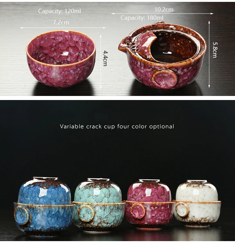 BowLift | Ceramic Gaiwan Set kuai ke Tea Set Camping Kung Fu Tea Set 1 Teapot 1 Cup Travel Teapot Coffee Cup Water Mug Office Kettle Drinking Utensils
