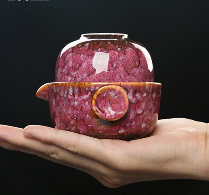 BowLift | Ceramic Gaiwan Set kuai ke Tea Set Camping Kung Fu Tea Set 1 Teapot 1 Cup Travel Teapot Coffee Cup Water Mug Office Kettle Drinking Utensils