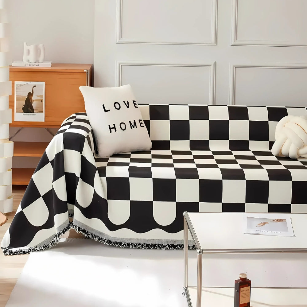 BowLift | Chess Board Chic Tasseled Sofa Cover