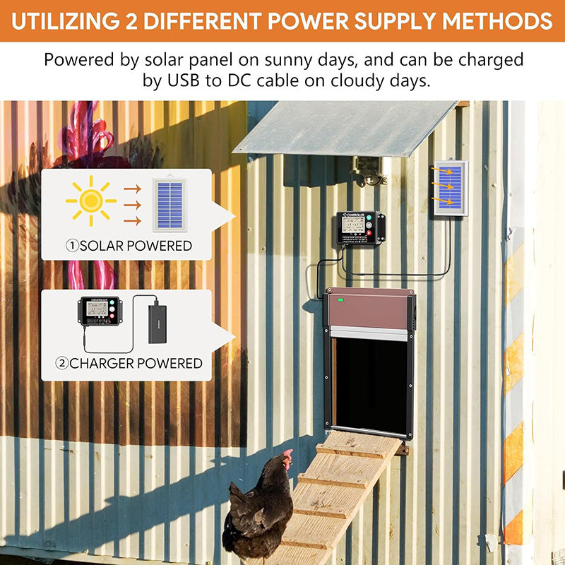 BowLift | LCD Display Solar Auto Chicken Coop Door Opener with Intelligent Anti-Pinch Induction Timer & Light Sensor Modes for Safe and Convenient Chicken Keeping