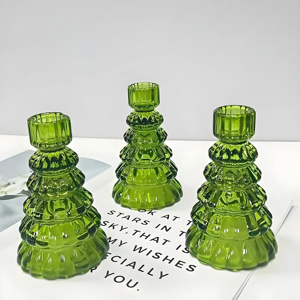 BowLift | Christmas Tree Glass Candle Holder | 3pcs Set