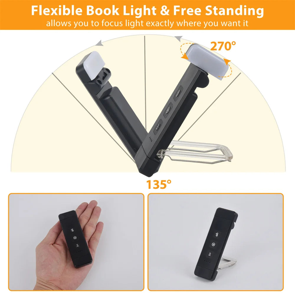 BowLift | Clip-on book light, USB rechargeable reading light with timer, portable LED bookmark light for bedside & desk