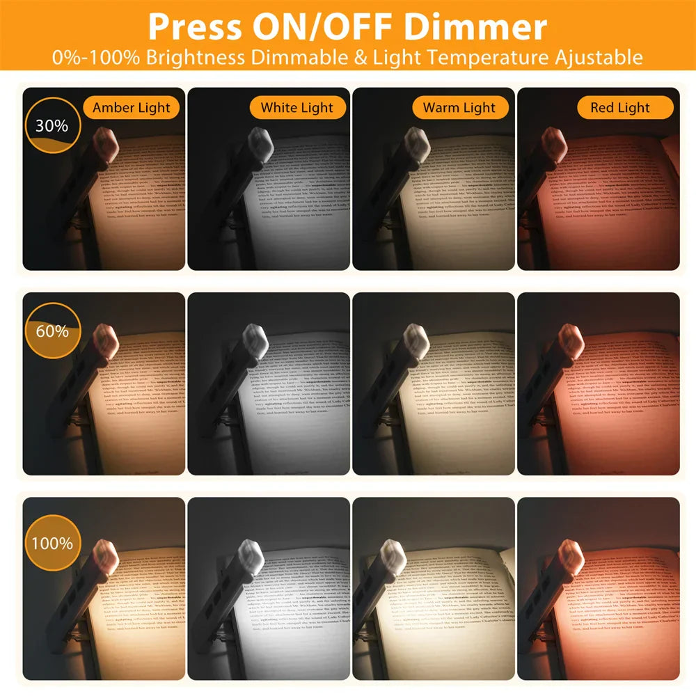BowLift | Clip-on book light, USB rechargeable reading light with timer, portable LED bookmark light for bedside & desk