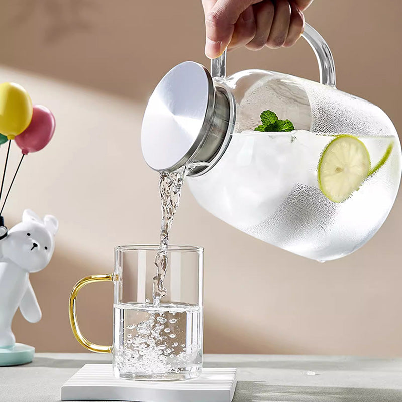 BowLift | 1800ML Glass Cold Kettle, Heat-Resistant Glass Cup, Flower Teapot, Juice Pot