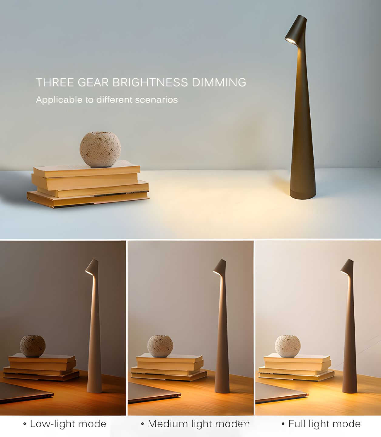 LunaSlim – Elegant Wireless Table Lamp with Adjustable Lighting Bowlift