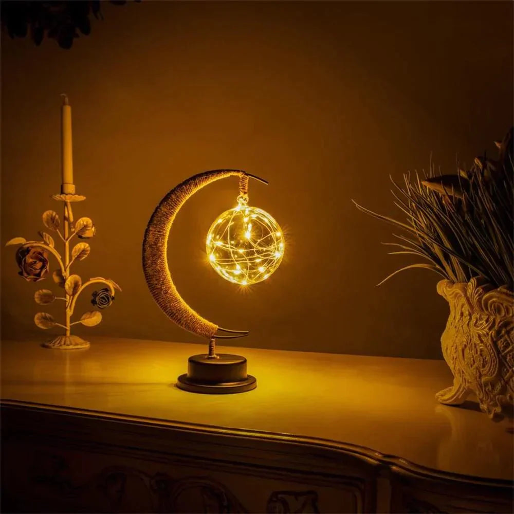 BowLift | LunaGlow - Luxury Table Lamp - Moon Crescent - Wicker Design - Elegant Lighting