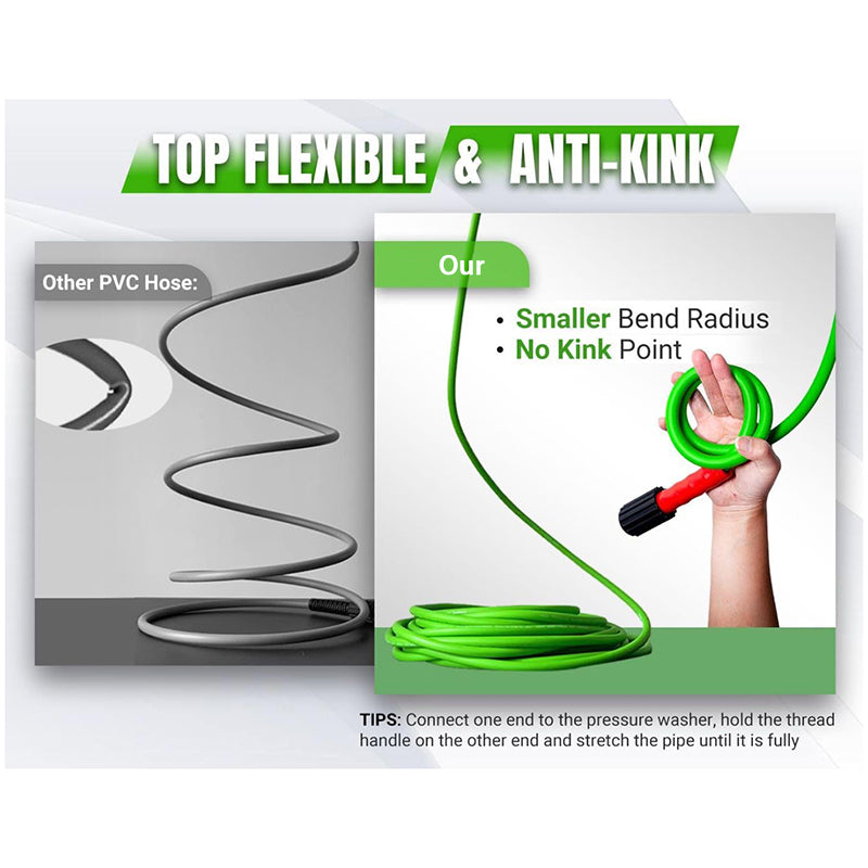 BowLift | Flexible 3200 PSI Pressure Washer Hose 50FT 1/4" Kink Resistant Power Washer Hose Replacement Leak-Free M22 Fittings
