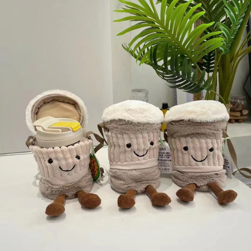 BowLift | Cute happy coffee cup holder plush bag
