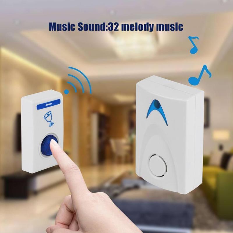 BowLift | DC3V LED Wireless Chime Doorbell Battery Powered 32 Tune Songs 1 Remote Control 1 Wireless Home Security Smart Doorbells White