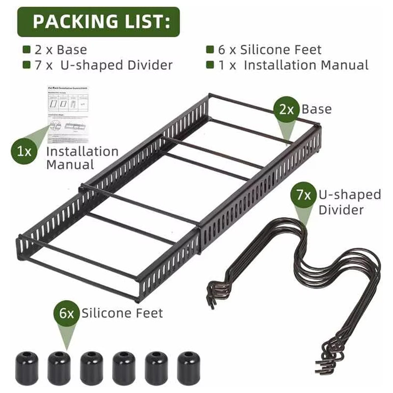 BowLift | Metal Expandable And Detachable Pot Pan And Cover Organizer Display Rack Holder For Kitchen Cabinet Pantry