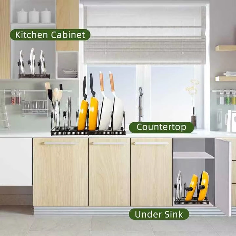 BowLift | Metal Expandable And Detachable Pot Pan And Cover Organizer Display Rack Holder For Kitchen Cabinet Pantry