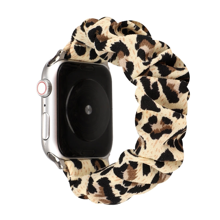 BowLift | For Apple Watch Series 9&8&7 41mm / SE 3&SE 2&6&SE&5&4 40mm / 3&2&1 38mm Fabric + Stainless Steel Hair Ring Watch Band (Leopard Pattern)