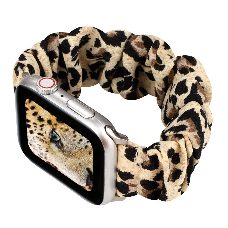 BowLift | For Apple Watch Series 9&8&7 41mm / SE 3&SE 2&6&SE&5&4 40mm / 3&2&1 38mm Fabric + Stainless Steel Hair Ring Watch Band (Leopard Pattern)