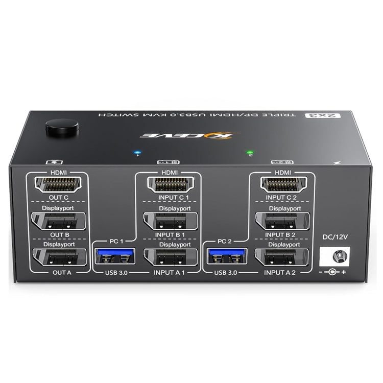 BowLift | KC-KVM203DH 8K 30Hz USB3.0 DP+DP+HDMI Triple Monitors KVM Switch, AU Plug