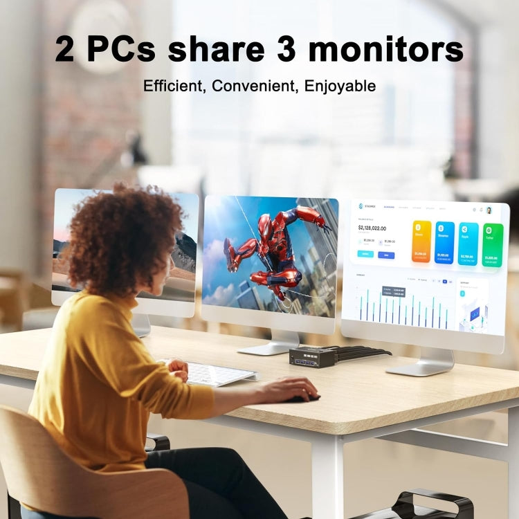 BowLift | KC-KVM203DH 8K 30Hz USB3.0 DP+DP+HDMI Triple Monitors KVM Switch, AU Plug