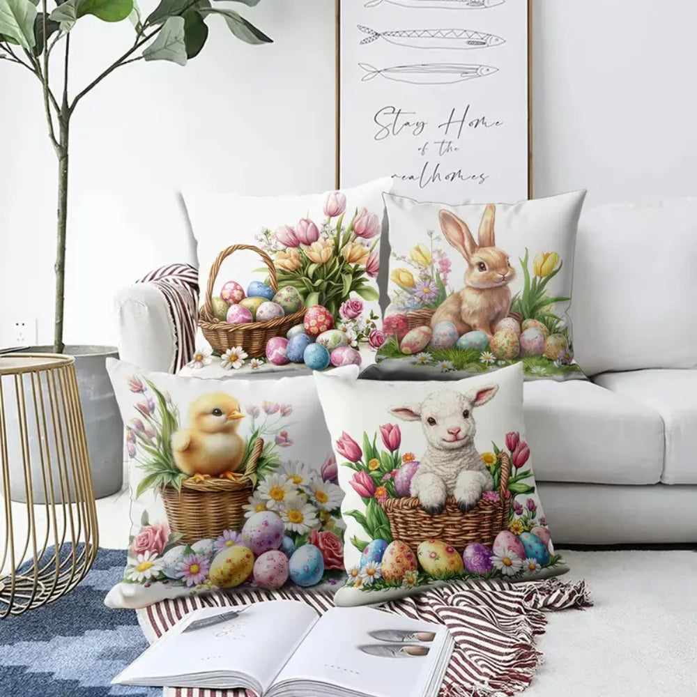 BowLift | Easter Floral Bunnies Cushion Cover | 4pcs Set