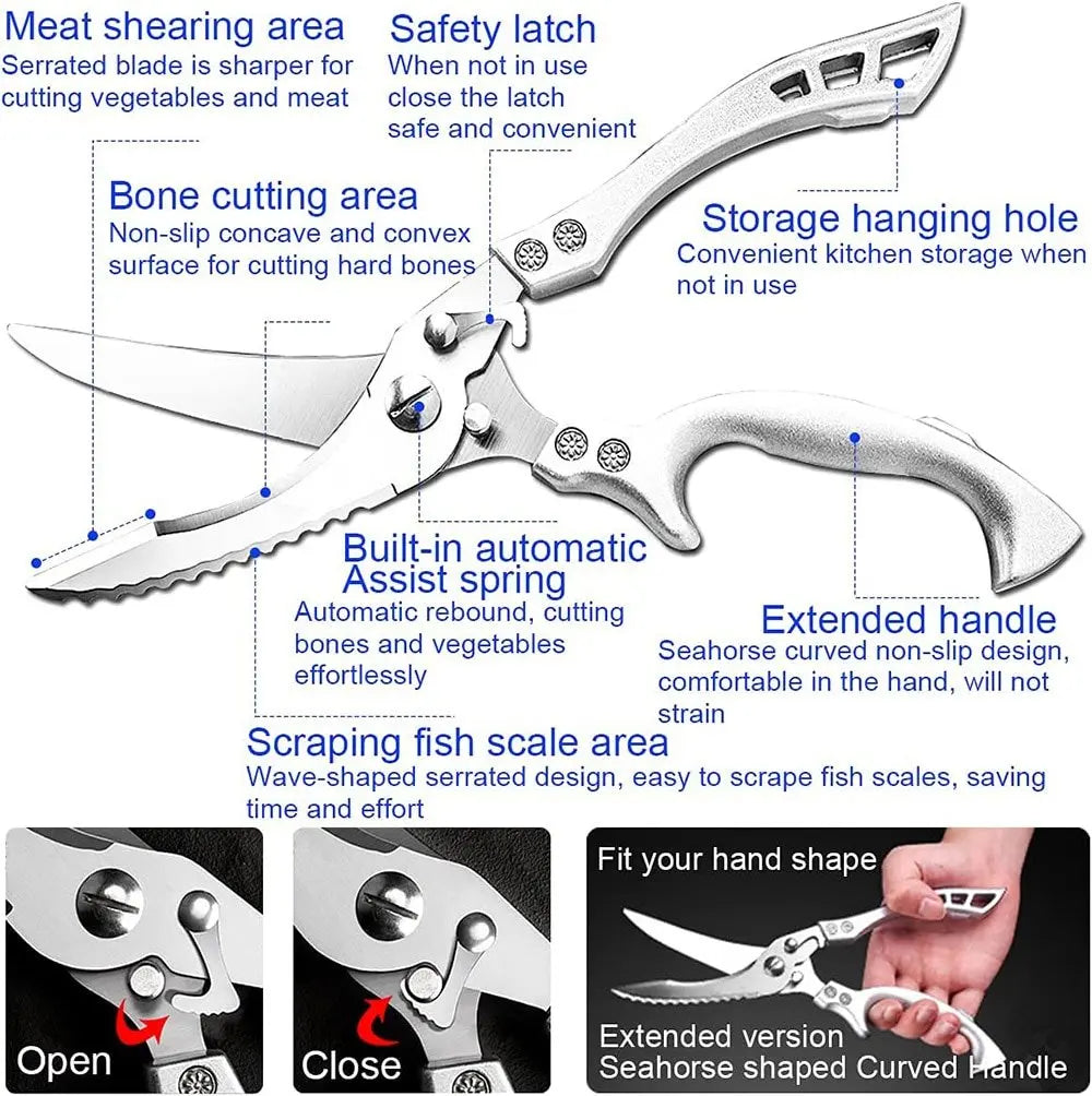 BowLift | Stainless Steel Poultry Shears Extra Strong – Cuts Bones, Meat & Fish