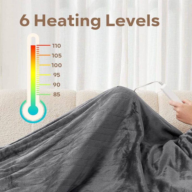 BowLift | Heated Blanket Electric Throw 84" x 90" Queen Size 6 Heating Levels & 8h Auto Timer Machine Washable Bed Sofa Home Office Use Grey
