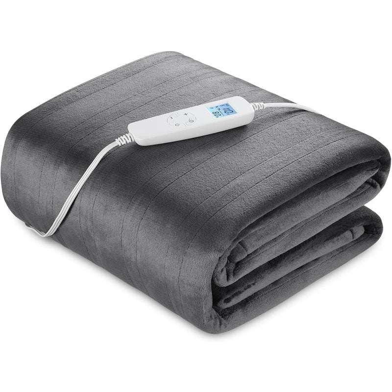 BowLift | Heated Blanket Electric Throw 84" x 90" Queen Size 6 Heating Levels & 8h Auto Timer Machine Washable Bed Sofa Home Office Use Grey