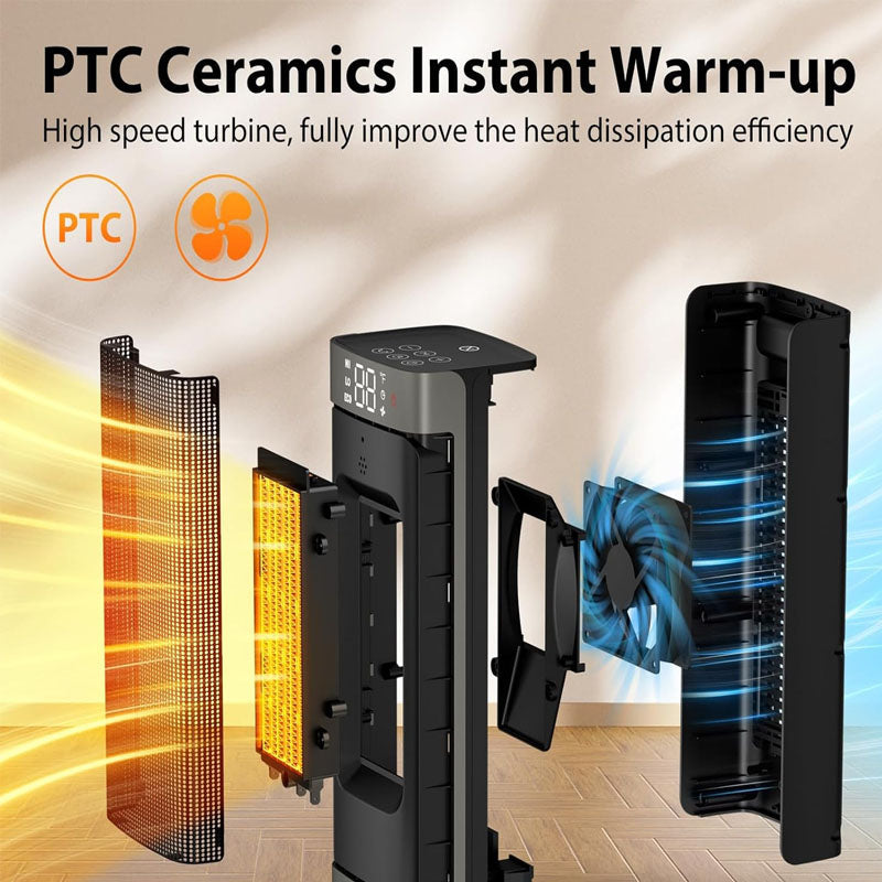BowLift | 16 inch Electric Space Heaters with Thermostat Remote Control 60°Oscillating 4 Modes 12h Timer