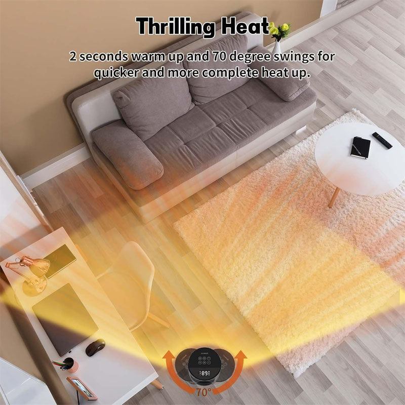 BowLift | 17 Inchs Electric Space Heater with Thermostat Remote Control 70° Oscillating 12H Timer 1500W Quiet PTC Ceramic Heating