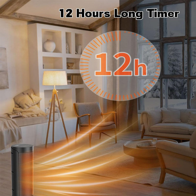 BowLift | 17 Inchs Electric Space Heater with Thermostat Remote Control 70° Oscillating 12H Timer 1500W Quiet PTC Ceramic Heating