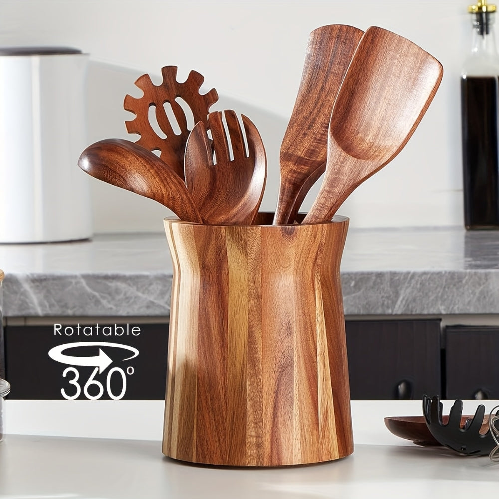 BowLift | Elegant Acacia Wood Rotating Utensil Holder