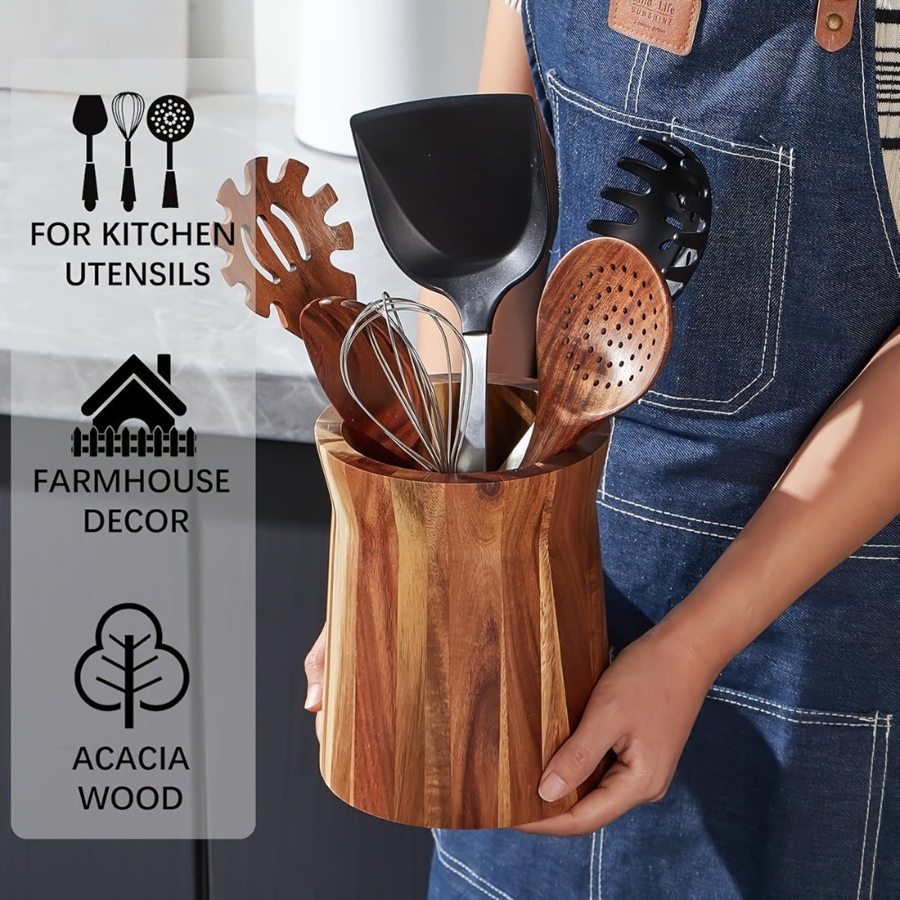 BowLift | Elegant Acacia Wood Rotating Utensil Holder