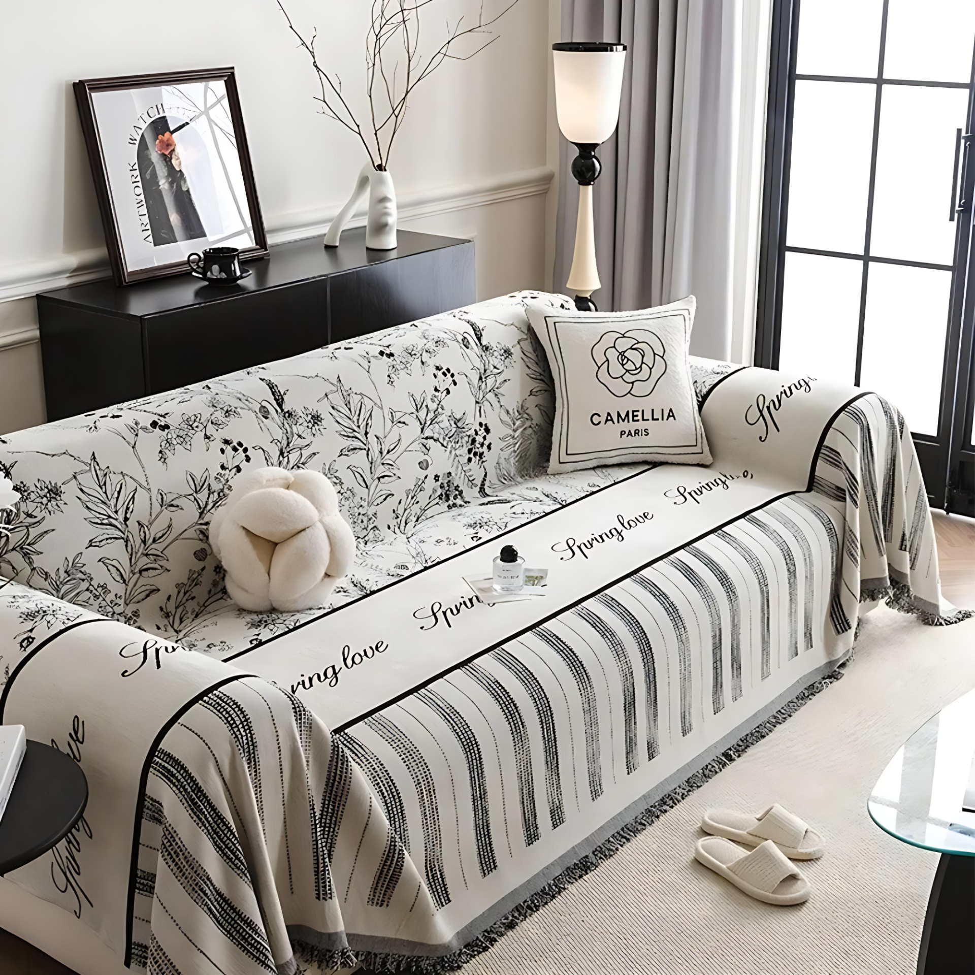 BowLift | Elegant Black and White Sofa Cover Protector