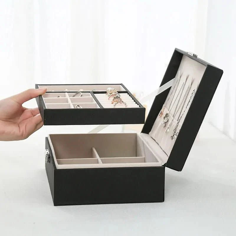 BowLift | Elegant jewelry box made of wood with PU leather, 2-layered