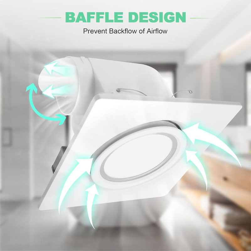 BowLift | Lighted Bathroom Exhaust Ventilator, 164 CFM 0.7Sones Quiet Ceiling Ventilation Fan, 6000K 12W LED, White