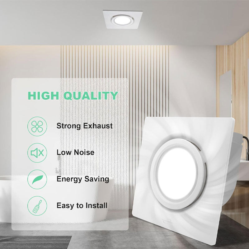 BowLift | Lighted Bathroom Exhaust Ventilator, 164 CFM 0.7Sones Quiet Ceiling Ventilation Fan, 6000K 12W LED, White