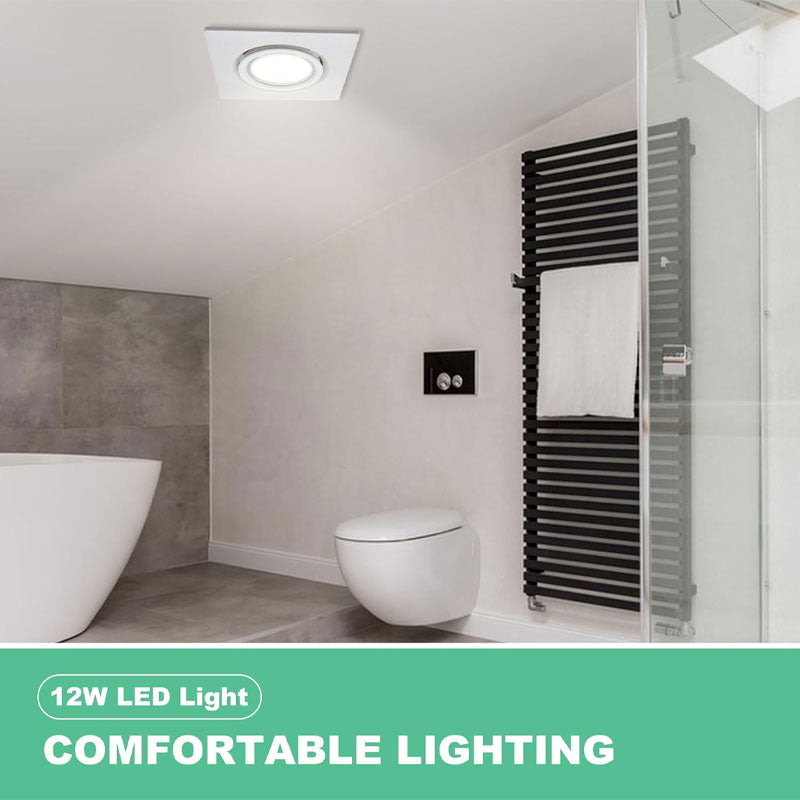 BowLift | Lighted Bathroom Exhaust Ventilator, 164 CFM 0.7Sones Quiet Ceiling Ventilation Fan, 6000K 12W LED, White