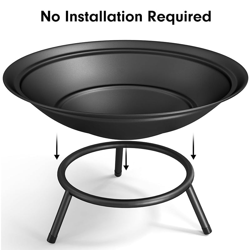 BowLift | Heavy Duty Metal Grate Fire Pit Wood Burning Fire Bowl 22.6in with Fireplace Extra Deep Large Round Outside Backyard Deck Camping