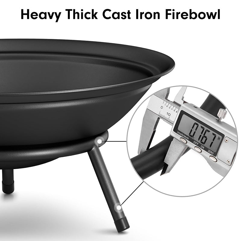 BowLift | Heavy Duty Metal Grate Fire Pit Wood Burning Fire Bowl 22.6in with Fireplace Extra Deep Large Round Outside Backyard Deck Camping