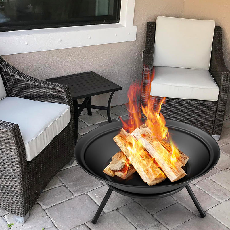 BowLift | Heavy Duty Metal Grate Fire Pit Wood Burning Fire Bowl 22.6in with Fireplace Extra Deep Large Round Outside Backyard Deck Camping
