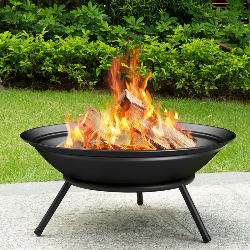 BowLift | Heavy Duty Metal Grate Fire Pit Wood Burning Fire Bowl 22.6in with Fireplace Extra Deep Large Round Outside Backyard Deck Camping