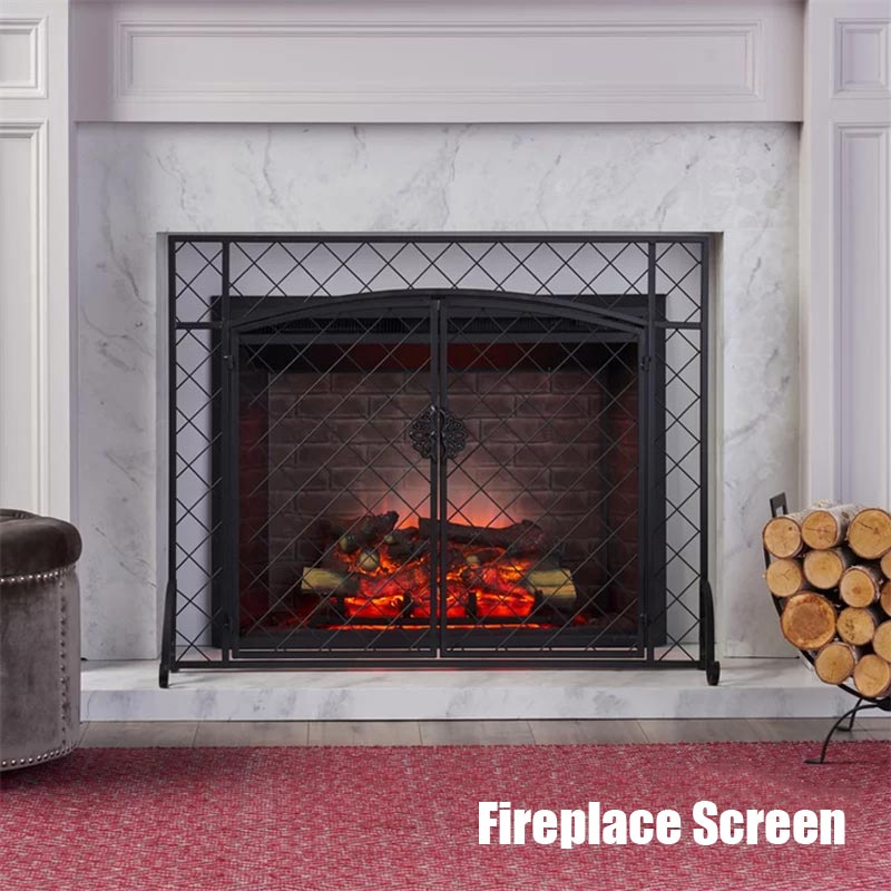 BowLift | Mesh Iron Fireplace Screen Metal Fire Fence One-Piece Fireplace Surround