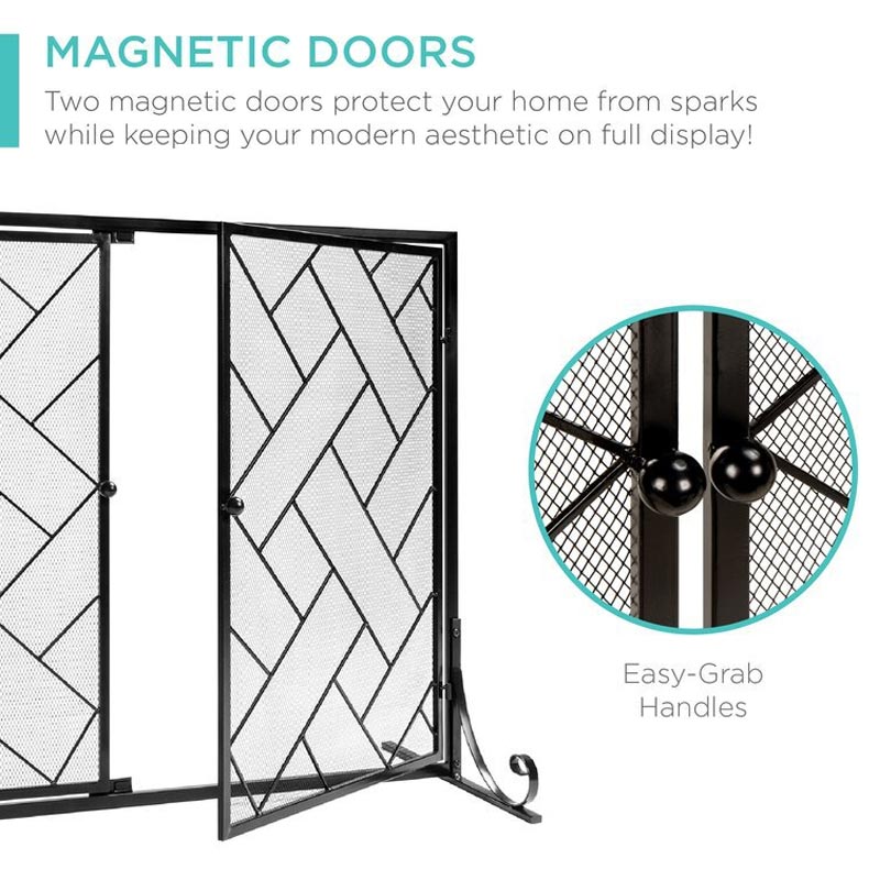 BowLift | Simple Black Single-Sided Fireplace Screen, Indoor Living Room Fireplace Partition Screen