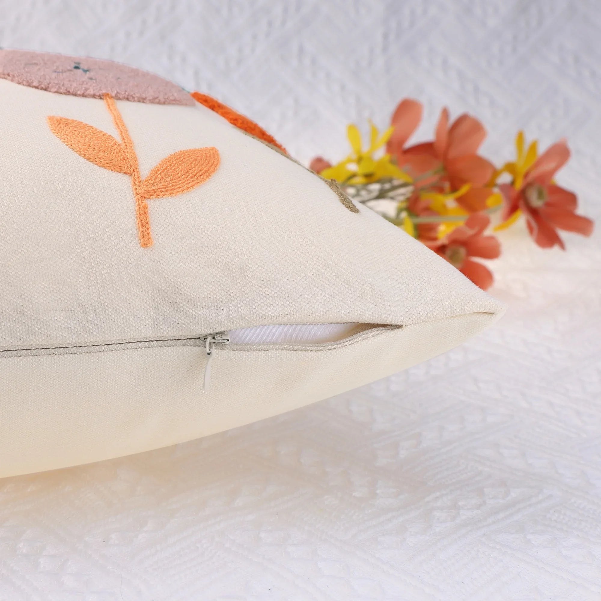 BowLift | Floral Embroidered Cotton Cushion Cover