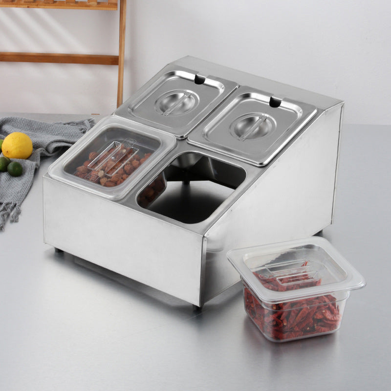 BowLift | Kitchen Condiment Jars 4pc Stainless Steel Spice Rack Restaurant Food Container Rack