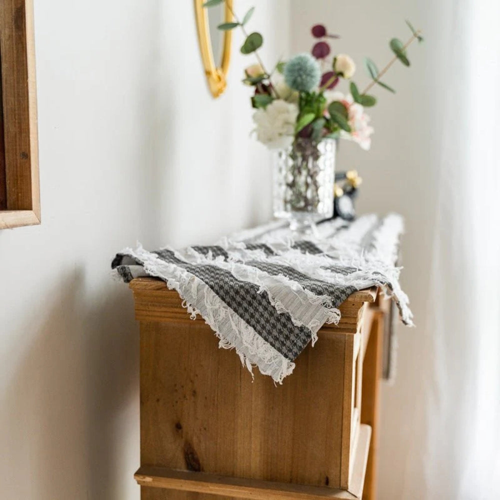 BowLift | Frayed Fabric Strips Table Runner