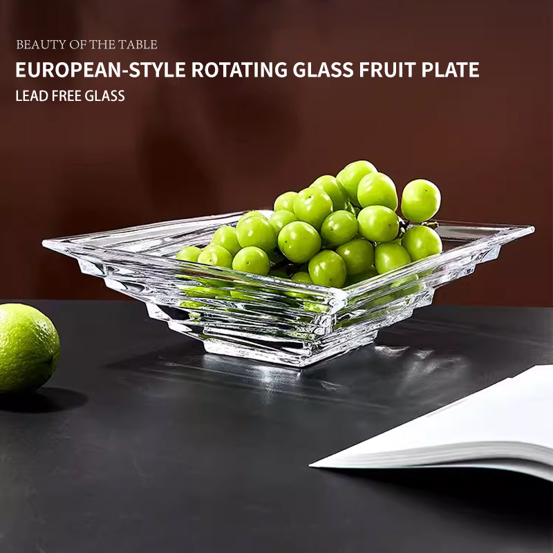 BowLift | High-End Light Luxury European-Style Home Crystal Glass Plate, Living Room Coffee Table Fruit Plate, Large Fruit Plate, Suitable For Offices And New Homes